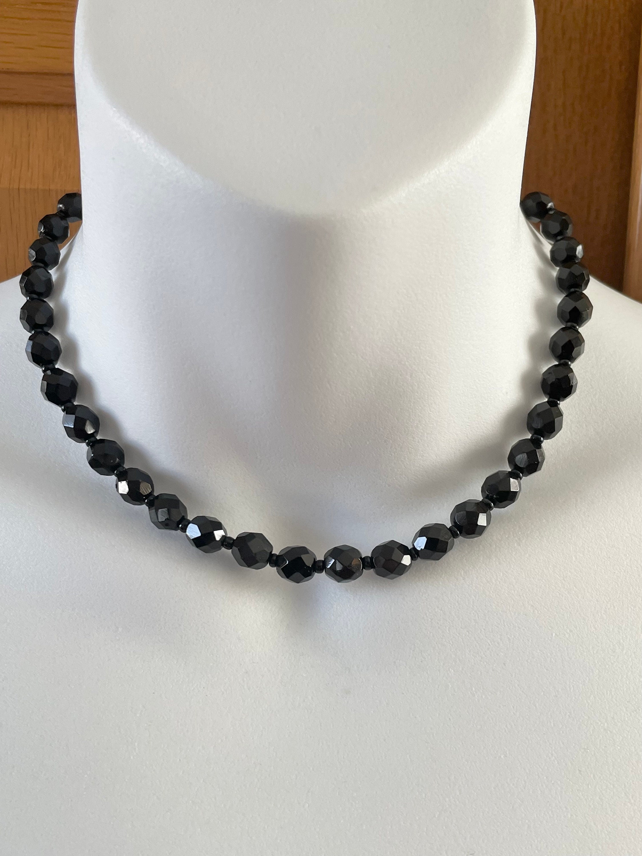 Vintage Miriam Haskell Black Glass Bead Choker Necklace - Etsy