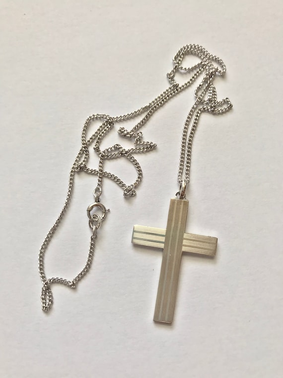 Vintage Art Deco Sterling Silver Cross Necklace - image 1