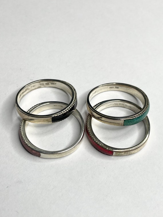 Vintage set of 4 Sterling Silver Enamel Stacking … - image 3
