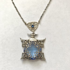 Vintage Art Deco Blue Crystal Chinese Pagoda Necklace