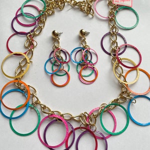 Vintage Retro Rainbow Color Designer Necklace and Earring Set