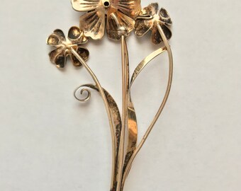 Broche Ancienne En Argent 925 Et Strass - Style Fleur 72x35mm - Occasion