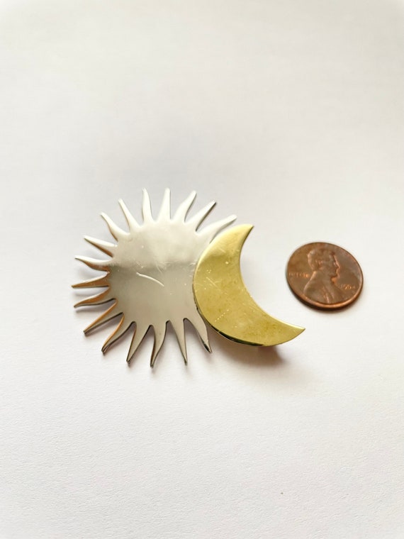 Vintage LATON Sterling and Brass Sun and Moon Pin… - image 3