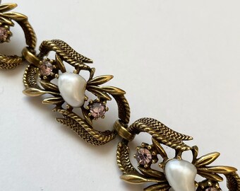 アクセサリー vintage rhinestone pearl blacelet Bracelet of Pearl and Rhinestone Leaf - Cassandra Lynne