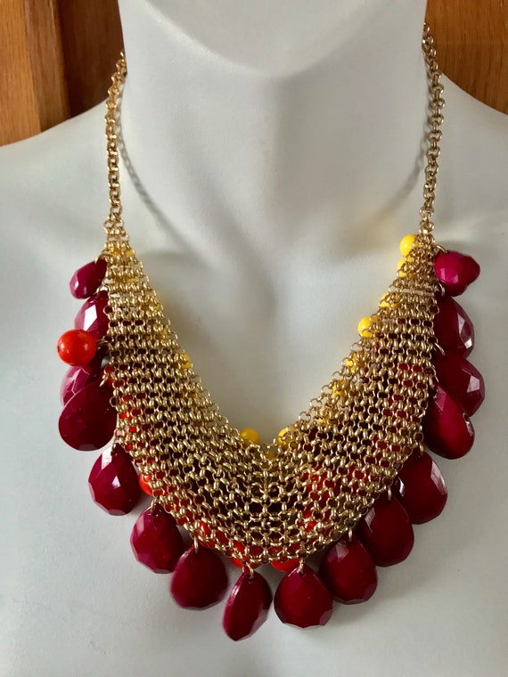 Vintage RJ Graziano Raspberry Color Bead Bib Neck… - image 3