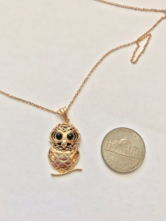 Vintage Owl Necklace Gold Over Sterling Vermeil - image 4