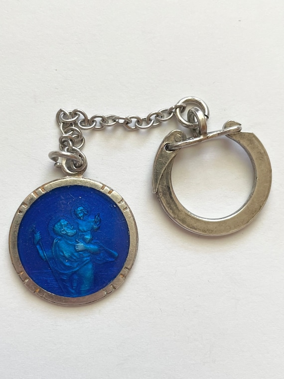 Vintage Sterling Silver Blue Enamel St Christopher