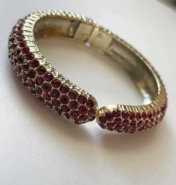 Vintage Red Rhinestone Clamper Bracelet - image 4