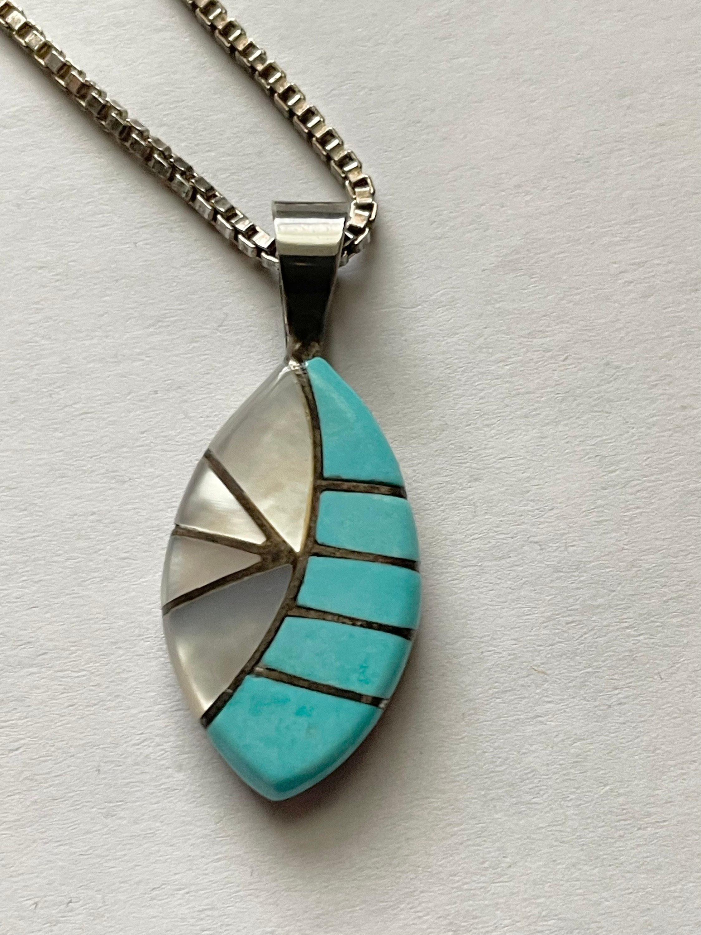 Vintage Native American Zuni Irene Simplico Turquoise MOP Sterling