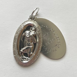 Vintage Sterling Silver Saint Christopher Slide Double Pendant Catholic