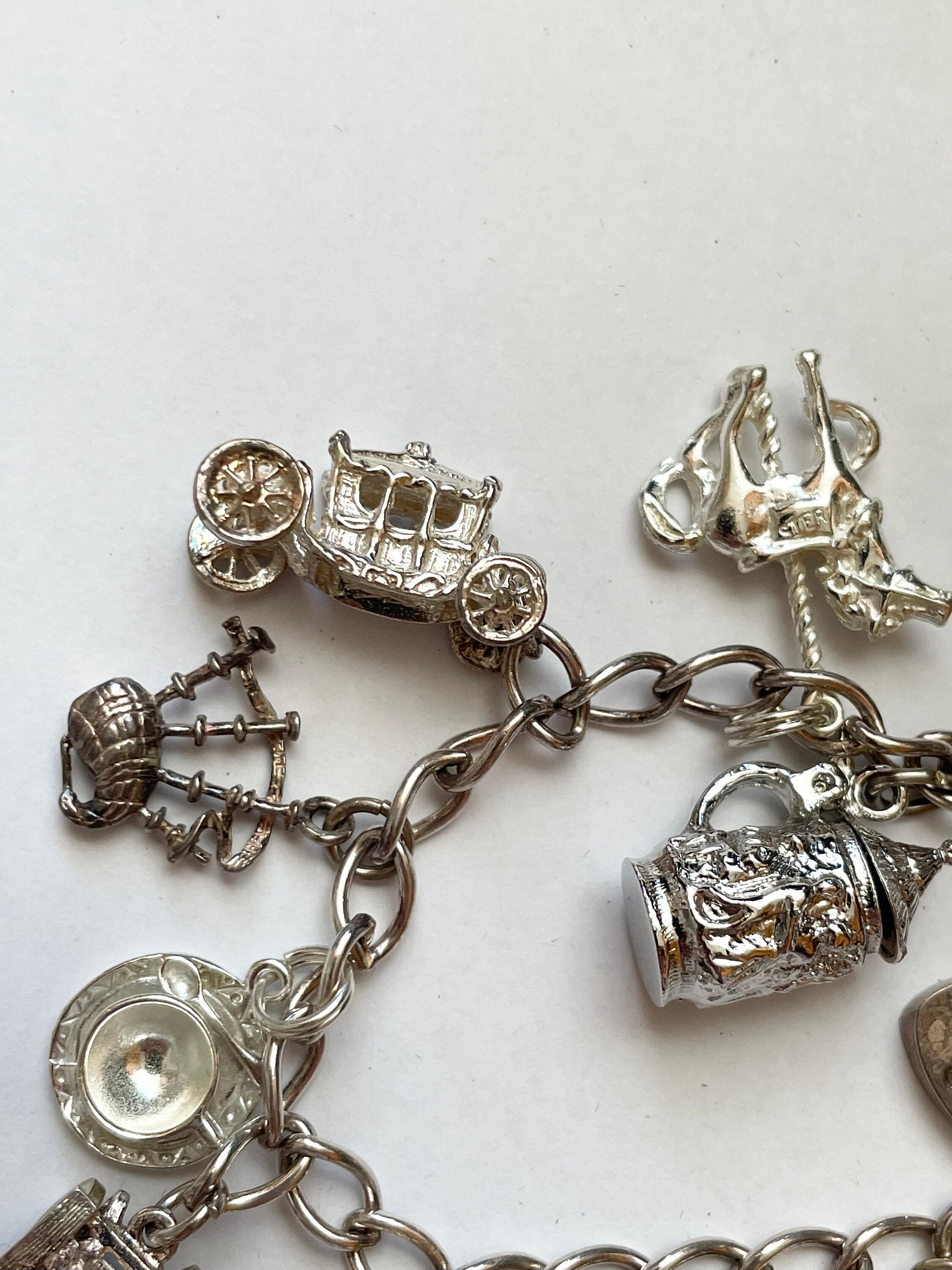 Vintage Sterling Silver Charm Bracelet 13 Charms 