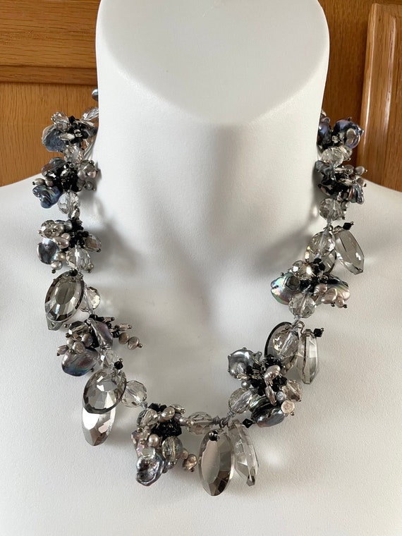 Vintage Gray Crystal and Peacock Freshwater Pearl 