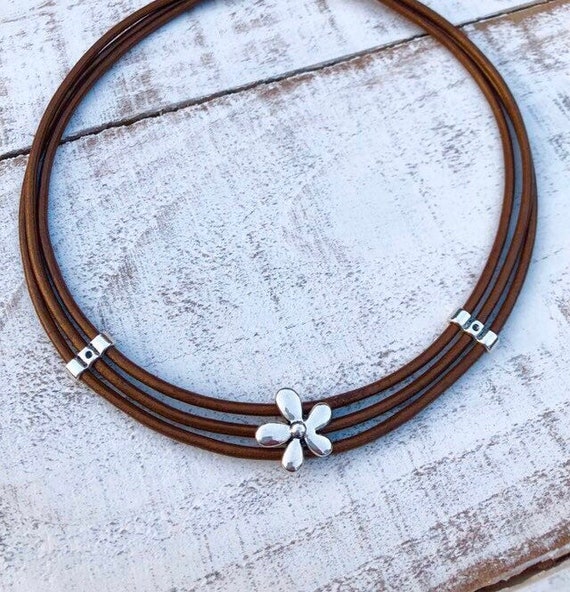 Women s Leather Necklace Multistrand Leather Cord Necklace Silver