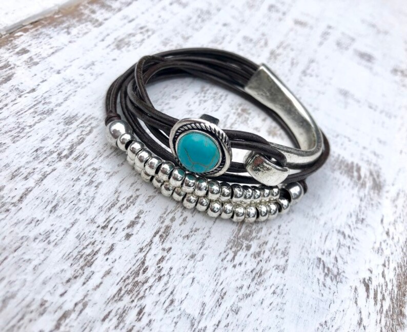 Wrap Women Bracelet Turquoise Bracelet Boho Beaded Bracelet Multistrand Wrap Bracelet Silver Plated Beads Gift For Women