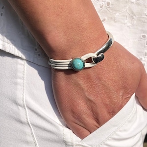Leather Wrap Bracelet, Turquoise Bead, Silver Plated Clasp, Unisex Boho Jewellery