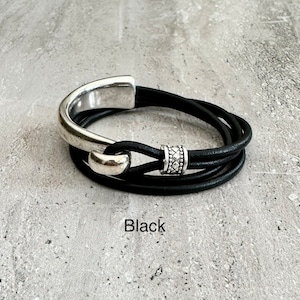 Womens Leather Bracelet Wrap Boho Bracelet Silver Plated Clasp Minimalist Leather Bracelet Gift For Women image 3