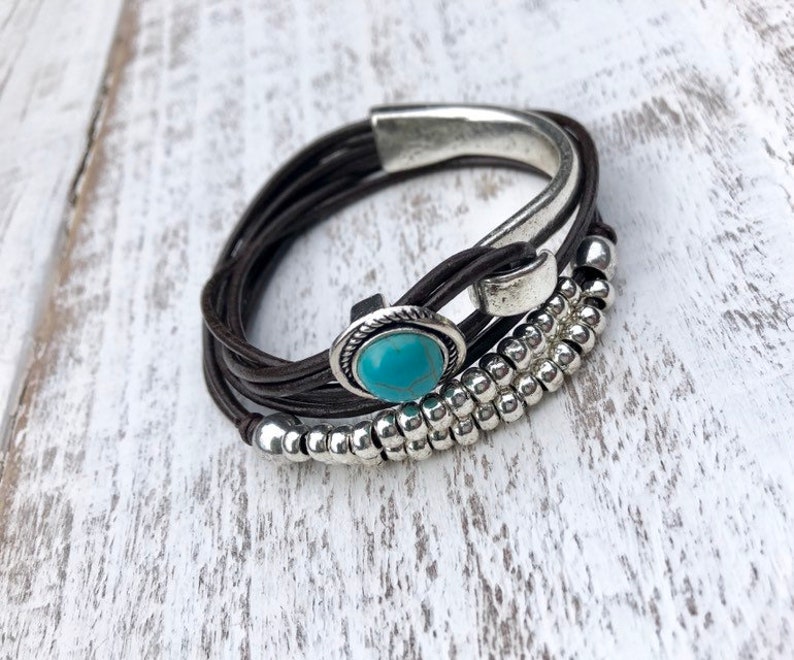 Wrap Women Bracelet Turquoise Bracelet Boho Beaded Bracelet Multistrand Wrap Bracelet Silver Plated Beads Gift For Women
