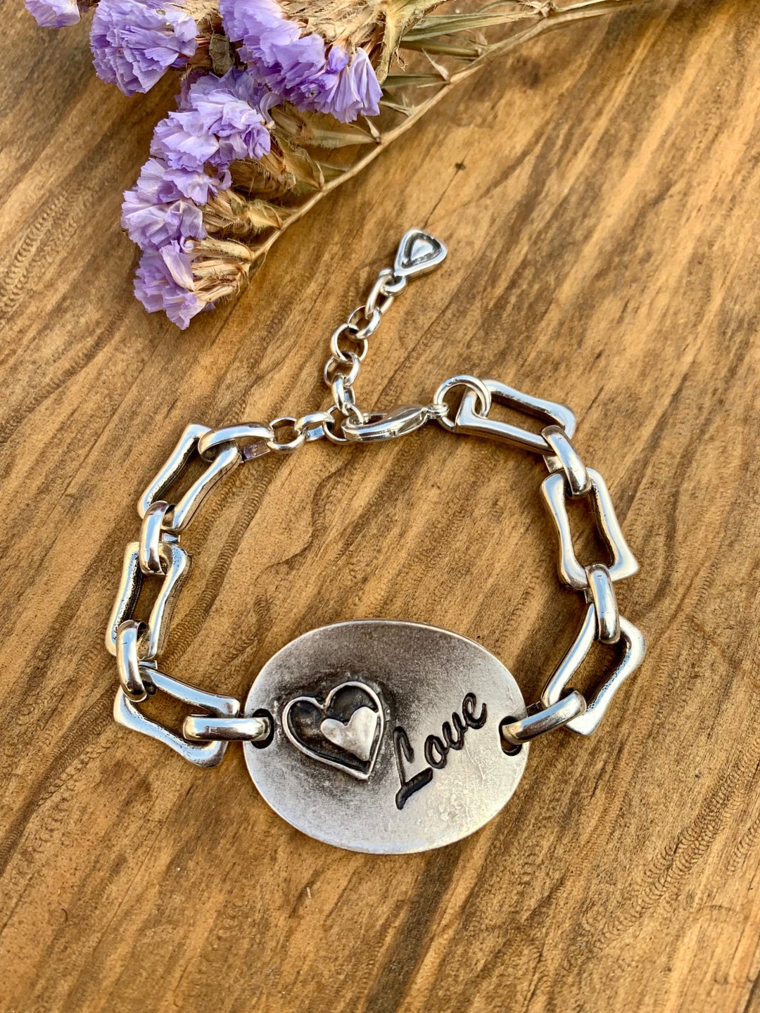 Antique Silver Bracelet Heart Bracelet Silver Links Bracelet Etsy