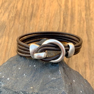 Men&#39;s Leather Wrap Bracelet: Antique Silver Clasp, Boho Jewellery