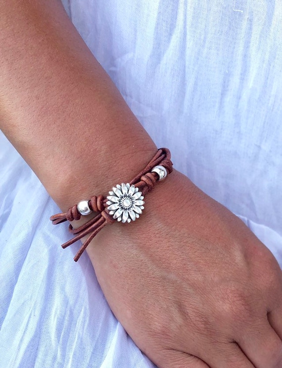 Women's Leather Bracelet Wrap Leather Bracelet Sunflower Etsy