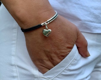 Leather Bracelet Women’s Bracelet Silver Heart Charm Wrap Boho Bracelet Love & Friendship Bracelet Silver Plated Gift For Women