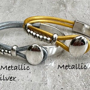 Womens Leather Bracelet Silver Beads Bracelet Wrap Boho Bracelet Beaded Bracelet Silver Plated Gift For Women image 4