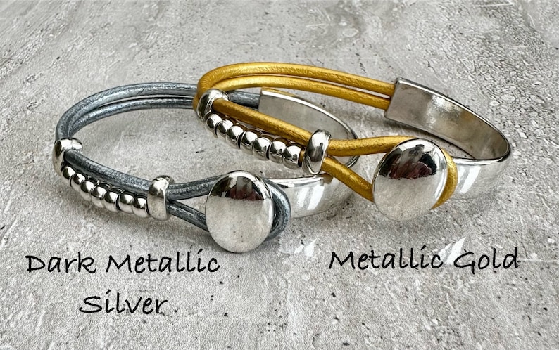 Womens Leather Bracelet Silver Beads Bracelet Wrap Boho Bracelet Beaded Bracelet Silver Plated Gift For Women image 4