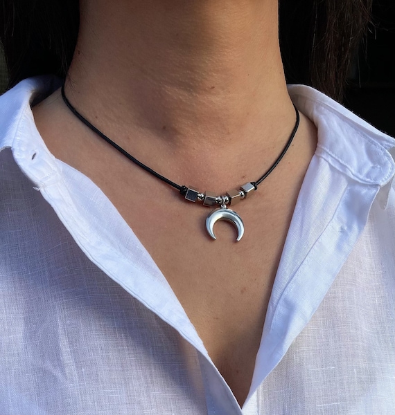 Crescent Moon Necklace for Men , Black Men Necklace , Silver Necklace for  Men , Black Moon Necklace , Cool Men Necklace , Gift for Men - Etsy