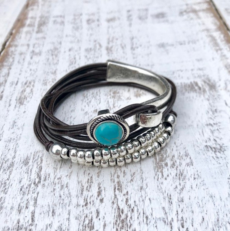 Wrap Women Bracelet Turquoise Bracelet Boho Beaded Bracelet Multistrand Wrap Bracelet Silver Plated Beads Gift For Women