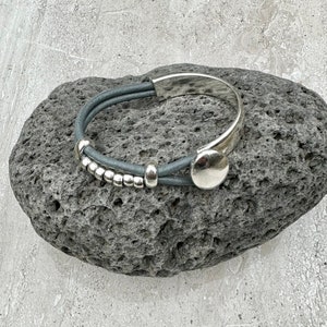 Womens Leather Bracelet Silver Beads Bracelet Wrap Boho Bracelet Beaded Bracelet Silver Plated Gift For Women image 3