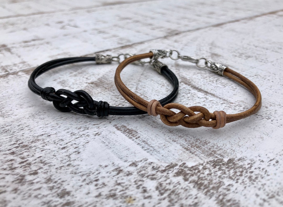 Love Knot Leather Cord Bracelet, Unisex Boho Jewellery - Etsy