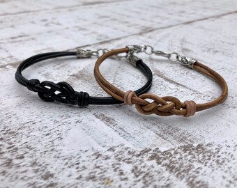 Love Knot Leather Cord Bracelet, Unisex Boho Jewellery - Etsy