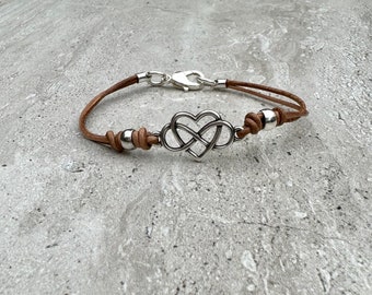 Women’s Leather Bracelet Silver Heart Infinity Bracelet Wrap Leather Bracelet Tiny Friendship Bracelet Gift For Women