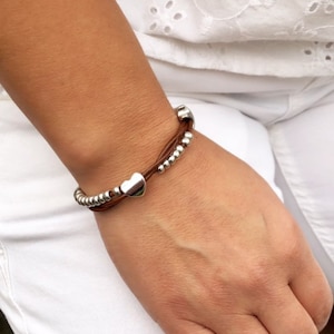 Leather Wrap Bracelet: Beaded Boho Bracelet with Heart & Star
