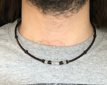 Men's Choker Necklace, Men's Silver Necklace, Men's Vegan Necklace, Men's Black Nekclace, Men's Jewelry, Gift For Boyfriend Husband Dad Him
