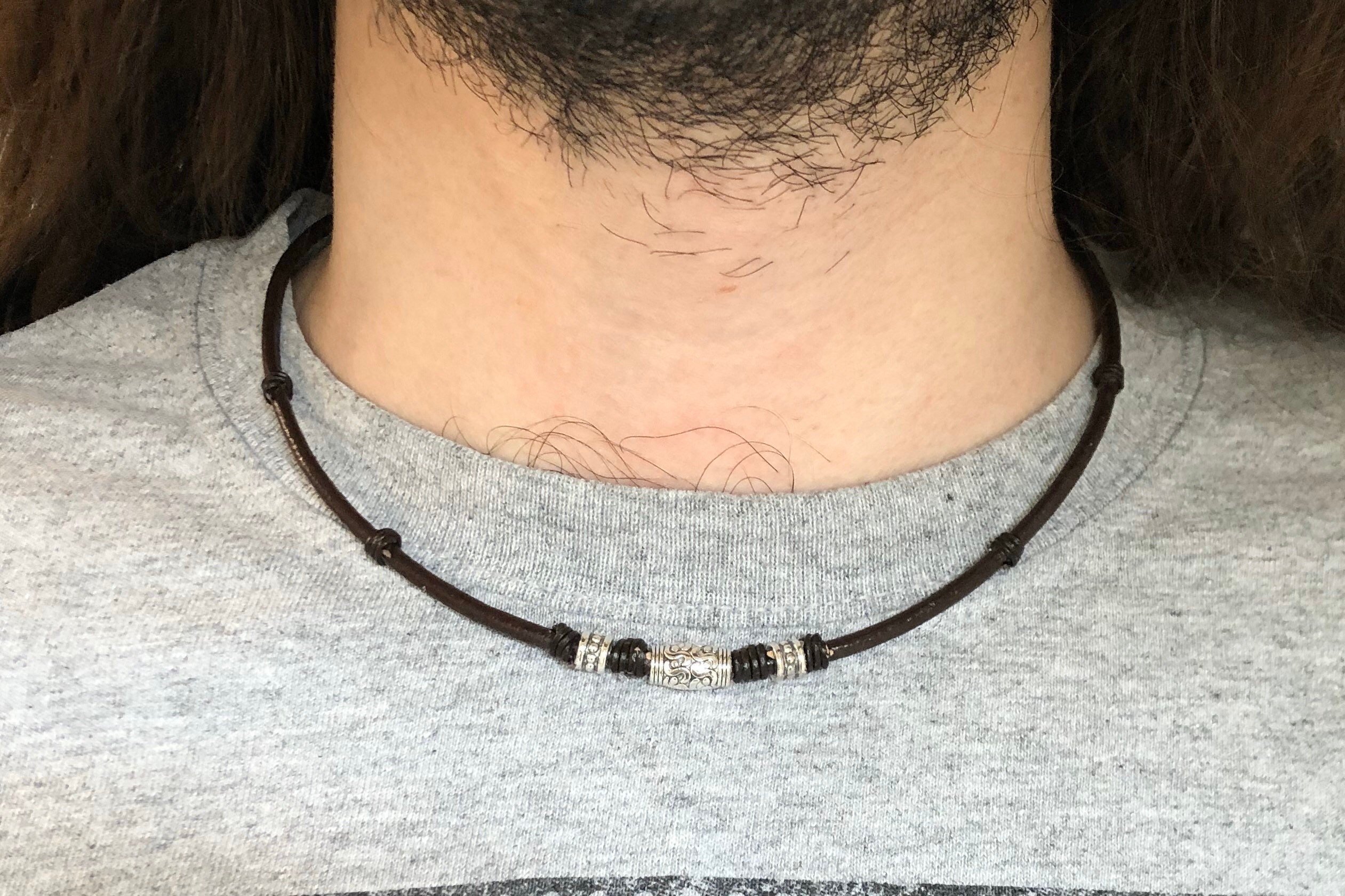  Mens Back Fabric Necklace  Necklace For Men Set With a  Stainless Steel Bead - Handmade Choker Necklace For Men - 17.7” Total  Length : Handmade Products
