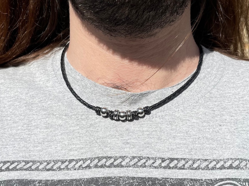 Mens Leather Necklace Braided Leather Cord Necklace Antique Etsy UK