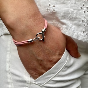 Women's Leather Wrap Bracelet, Stainless Steel Heart Clasp