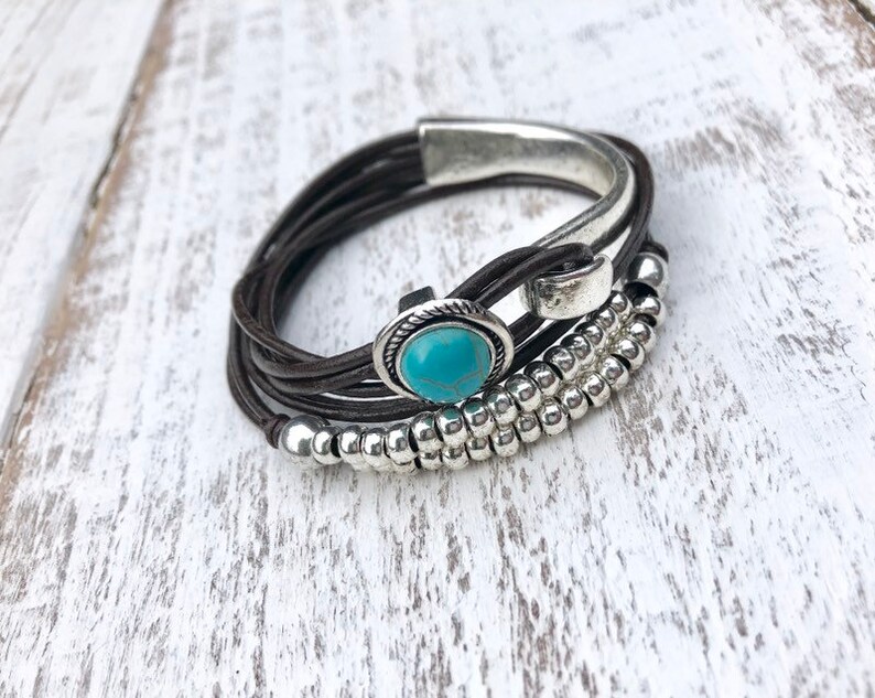 Wrap Women Bracelet Turquoise Bracelet Boho Beaded Bracelet Multistrand Wrap Bracelet Silver Plated Beads Gift For Women