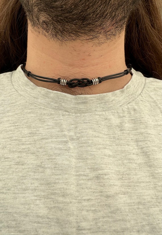 Mens Leather Choker Mens Black Leather Choker Mens Pendant 