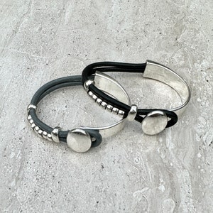 Womens Leather Bracelet Silver Beads Bracelet Wrap Boho Bracelet Beaded Bracelet Silver Plated Gift For Women image 2