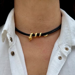 Women’s Leather Choker Gold Colour Snake Choker Statement Boho Necklace Leather Cord Jewellery Gift For Women