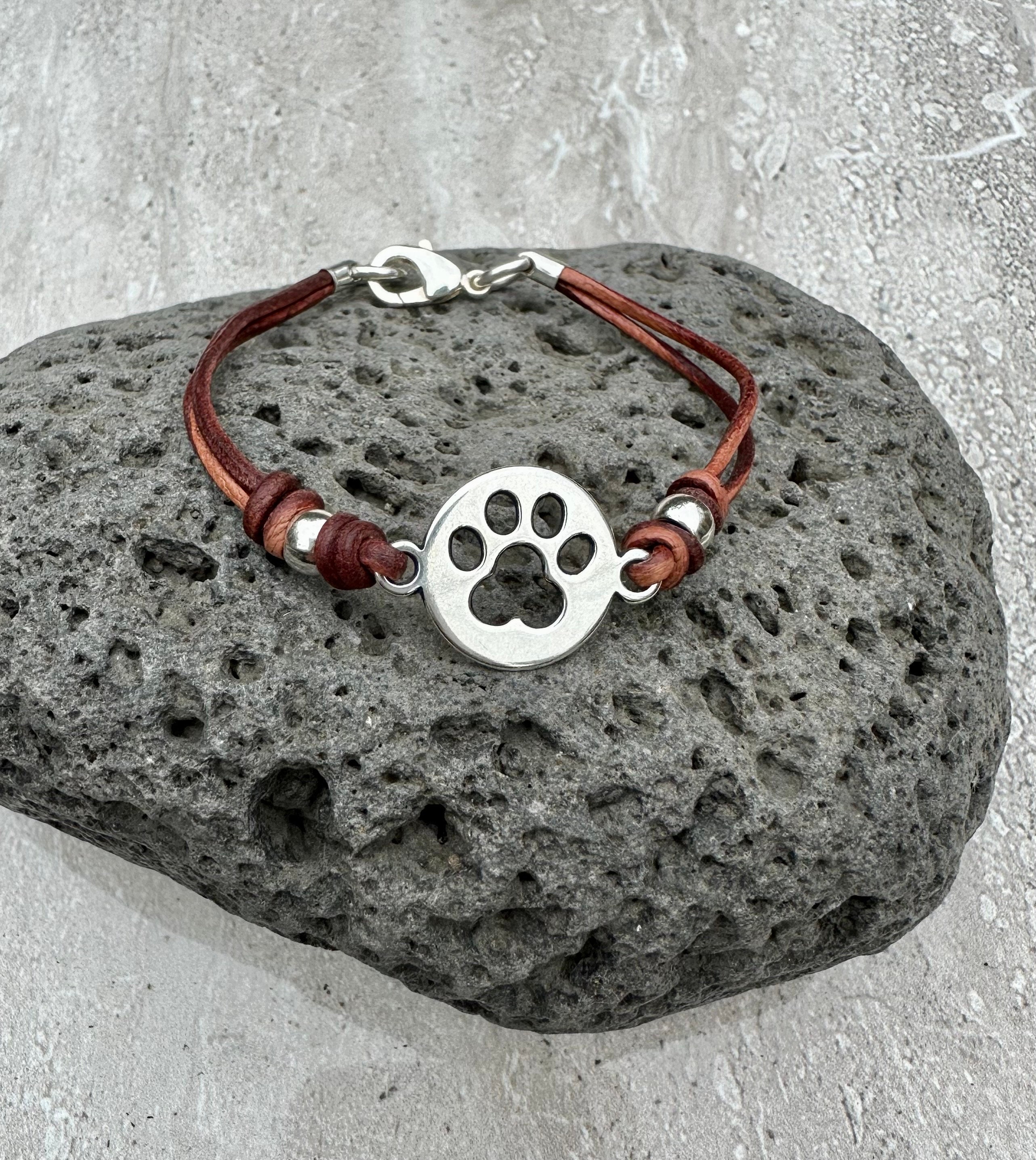 Women’s Leather Bracelet Silver Paw Print Bracelet Wrap Leather Bracelet Tiny Bracelet Silver Plated Gift For Women