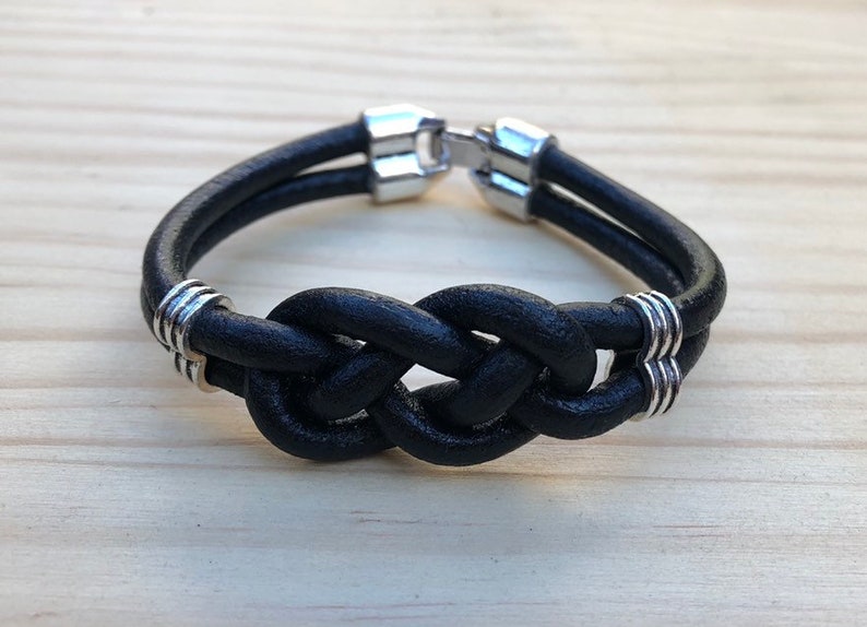 Men/'s Leather Bracelet Celtic Knot Wrap Bracelet Silver Plated Beads Bracelet Black Boho Beaded Bracelet Multistrand Black Leather Cord Brac