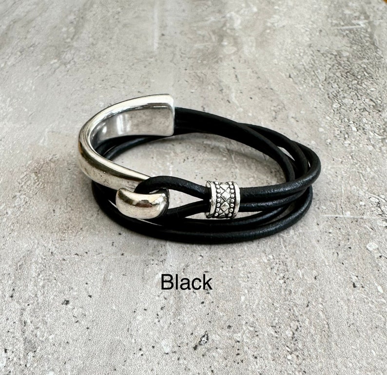 Womens Leather Bracelet Wrap Boho Bracelet Layered Leather Cord Bracelet Gift For Women image 3