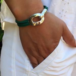 Women&#39;s Leather Wrap Bracelet: Multistrand Cord, Antique Silver Clasp
