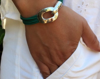 Leather Wrap Bracelet: Multistrand Cord, Antique Silver Clasp