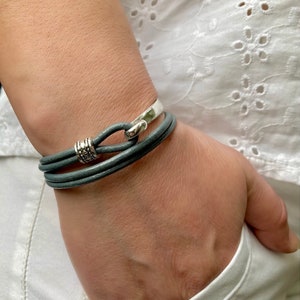 Leather Wrap Bracelet For Women , Boho Silver Plated Clasp, Minimalist Style