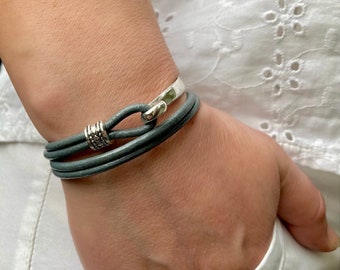 Women’s Leather Bracelet Wrap Boho Bracelet Silver Plated Clasp Minimalist Leather Bracelet Gift For Women