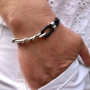 Leather Bracelet  Wrap Boho  Bracelet Real Leather Cord Matte Silver Plated Clasp Men’s Women’s Bracelet